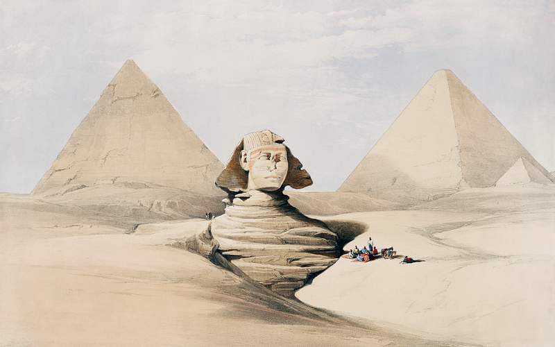 The Great Sphinx Pyramids of Gizeh (Giza) illustration by David Roberts (1796–1864). Original from The New York Public…