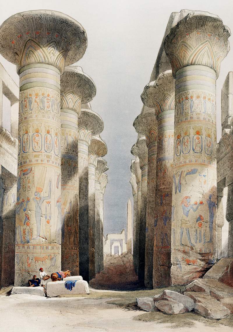 Great Hall at Karnak temple in Thebes illustration by David Roberts (1796–1864). Original from The New York Public…