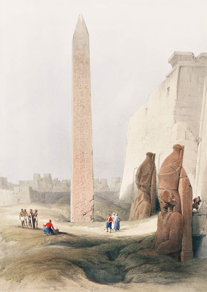 Luxor city on the east bank of the Nile River in southern Egypt illustration by David Roberts (1796–1864). Original…