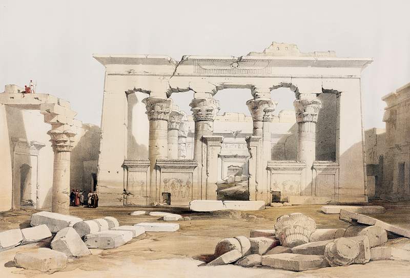 Portico of the Temple of Kalabshi illustration by David Roberts (1796–1864). Original from The New York Public Library.…