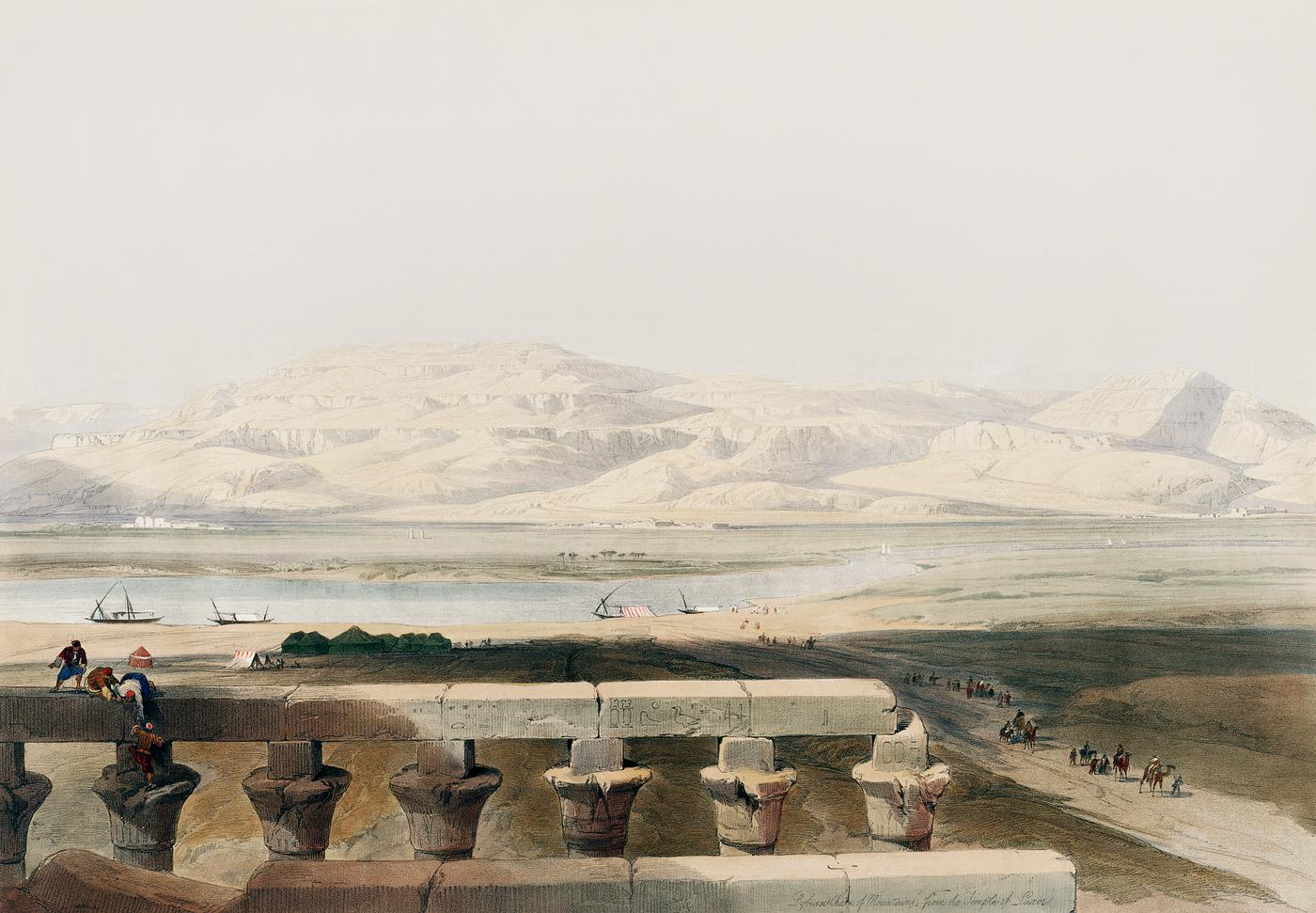 Libyan chain of mountains from the Temple of Luxor illustration by David Roberts (1796–1864). Original from The New... Libyan chain of mountains from the Temple of Luxor illustration by David Roberts (1796–1864). Original from The New...