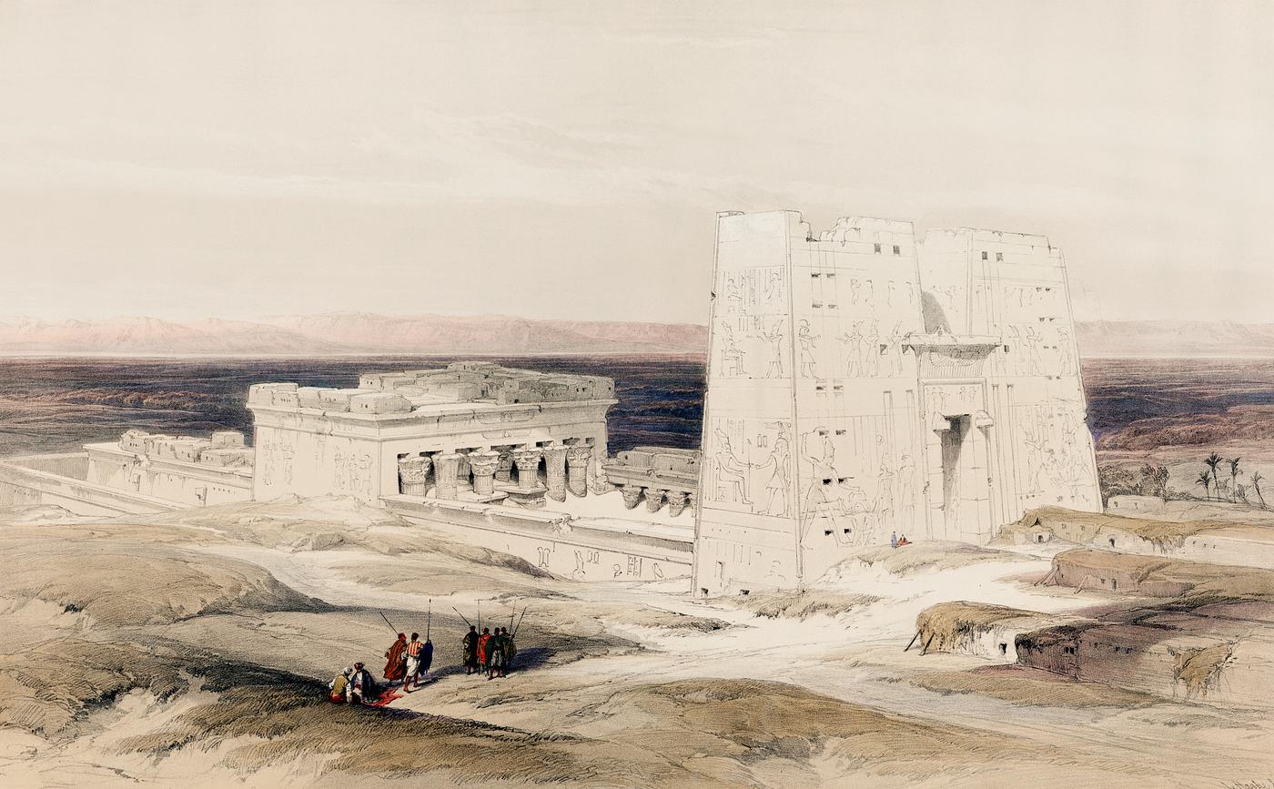 Temple of Edfou ancient Appolinopolis in upper Egypt illustration by David Roberts (1796–1864). Original from The New... Temple of Edfou ancient Appolinopolis in upper Egypt illustration by David Roberts (1796–1864). Original from The New...