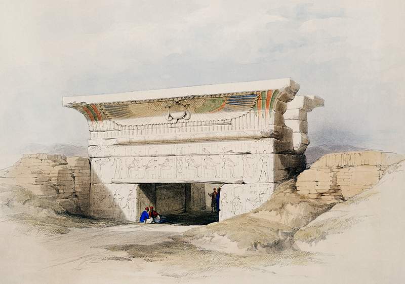 Dendara Temple dedicated to the goddess Hathor illustration by David Roberts (1796–1864). Original from The New York…