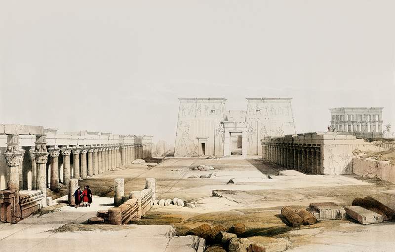 Grand approach to the Temple of Philae Nubia illustration by David Roberts (1796–1864). Original from The New York…