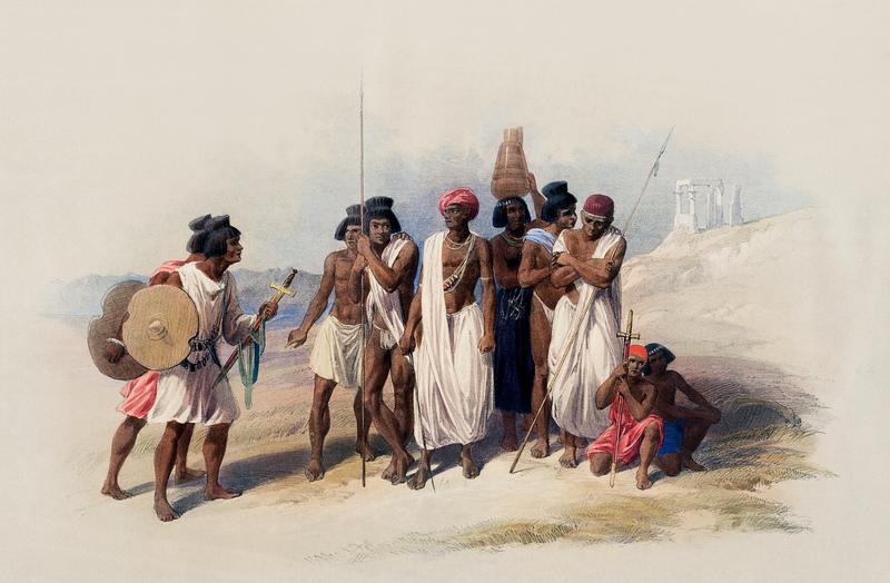 Group of Nubians (Wady Kardasey) illustration by David Roberts (1796-1864). Group of Nubians (Wady Kardasey) illustration by David Roberts (1796-1864).