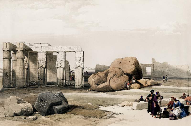 Fragment of the Great Colossi at the Memnonium Thebes illustration by David Roberts (1796–1864). Original from The New…