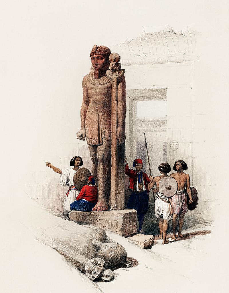 Colossus in front of Temple of Wady Saboua Nubia illustration by David Roberts (1796-1864). Colossus in front of Temple of Wady Saboua Nubia illustration by David Roberts (1796-1864).