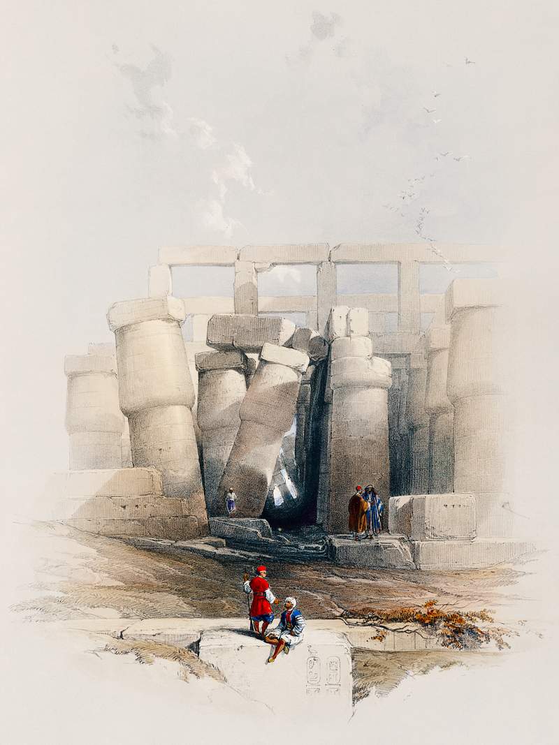 Part of the hall of columns at Karnak Thebes illustration by David Roberts (1796–1864). Original from The New York…