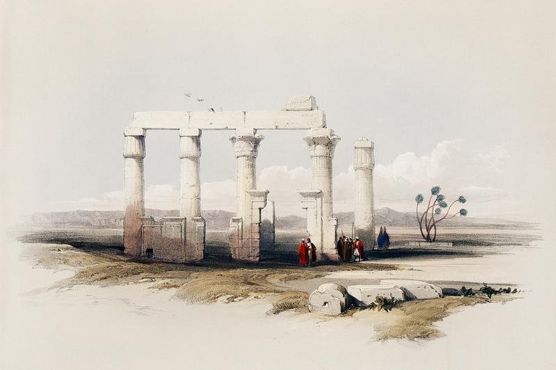Remains of the Temple of Medamout at Thebes illustration by David Roberts (1796-1864). Remains of the Temple of Medamout at Thebes illustration by David Roberts (1796-1864).