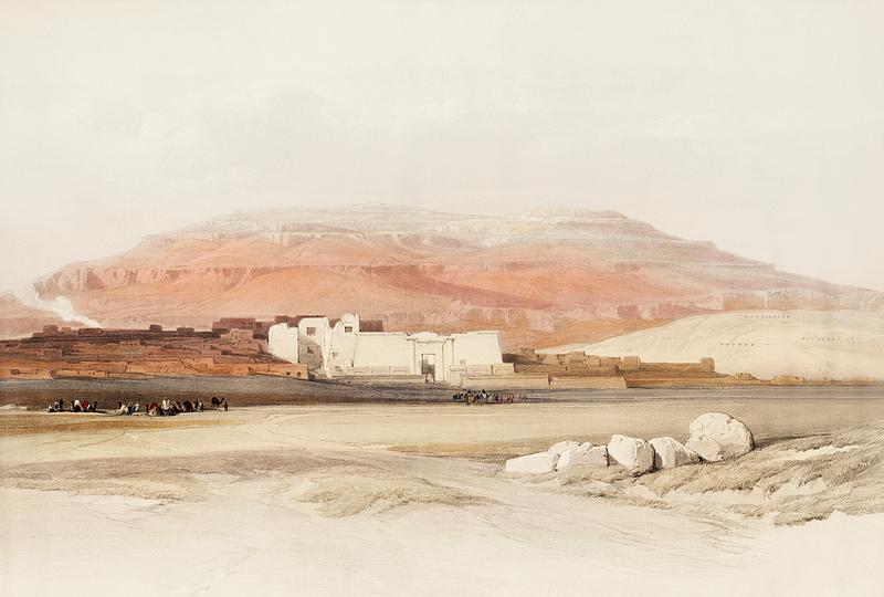 Medinet Habu (Medint) in Thebes illustration by David Roberts (1796-1864). Medinet Habu (Medint) in Thebes illustration by David Roberts (1796-1864).