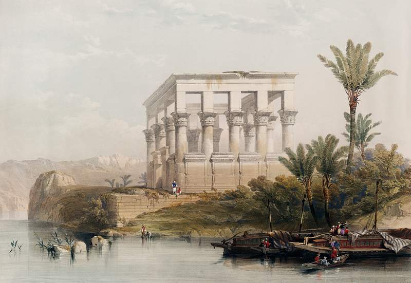 The hypaethral temple at Philae called the Bed of Pharaoh illustration by David Roberts (1796–1864). Original from The…