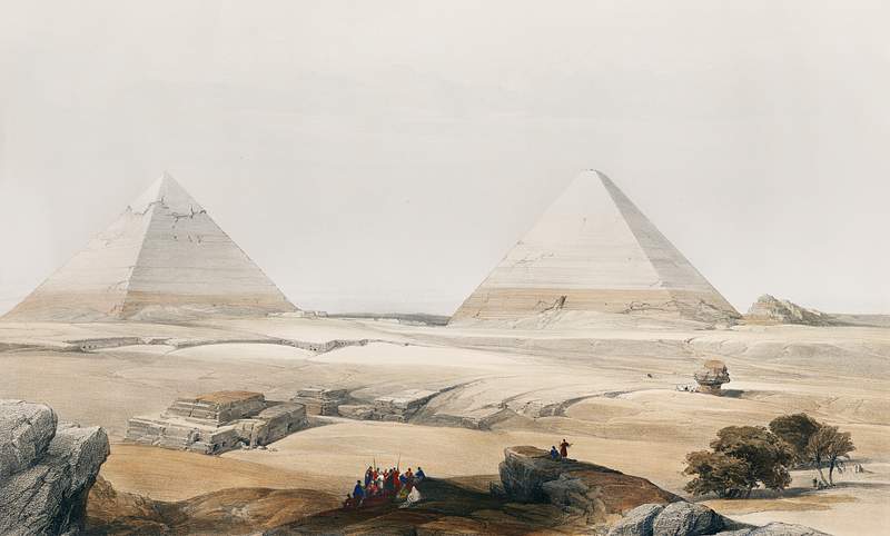 Pyramids of Geezeh (Giza) illustration by David Roberts (1796–1864). Original from The New York Public Library.…