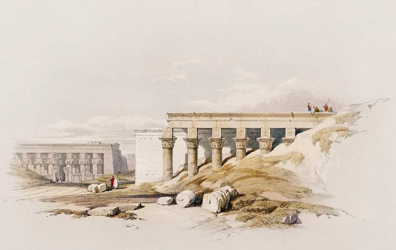 Lateral view of the temple called the Typhonaeum at Dendera (Dandara) illustration by David Roberts (1796–1864).…
