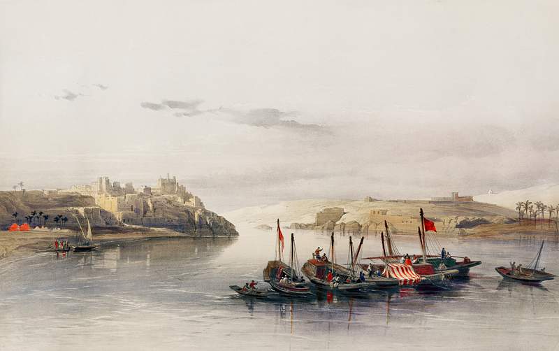 General view of Esouan and the Island of Elephantine illustration by David Roberts (1796–1864). Original from The New…