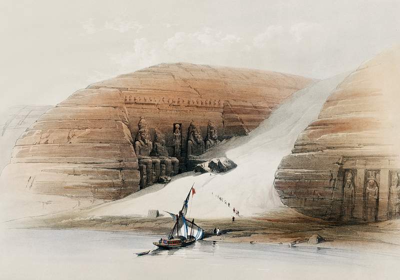 Excavated temples of Aboosimble (Abu Sunbul) Nubia illustration by David Roberts (1796–1864). Original from The New…