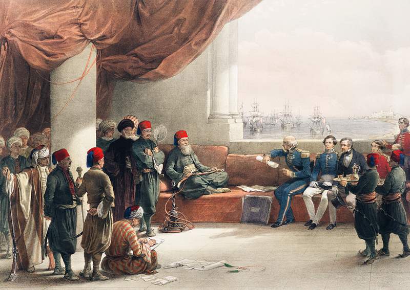 Interview with The Viceroy of Egypt at His palace at Alexandria illustration by David Roberts (1796–1864). Original…