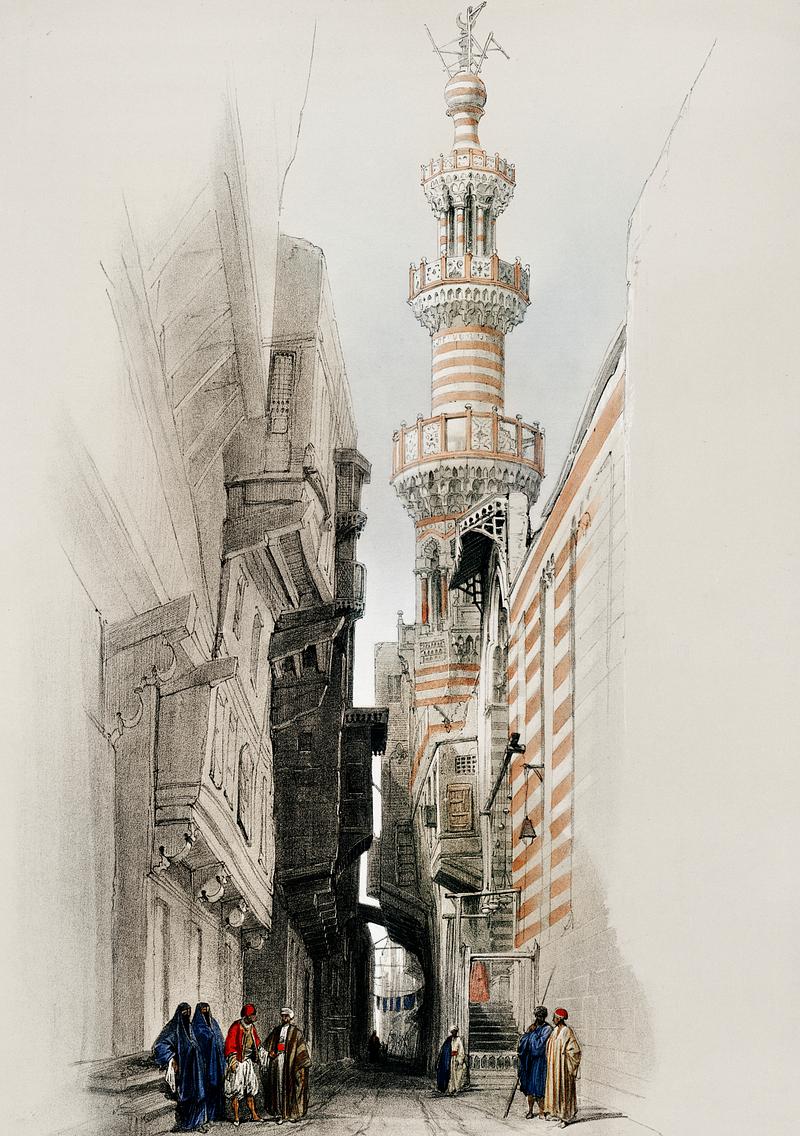 The minaret of the Mosque The Rhamree illustration by David Roberts (1796-1864). The minaret of the Mosque The Rhamree illustration by David Roberts (1796-1864).