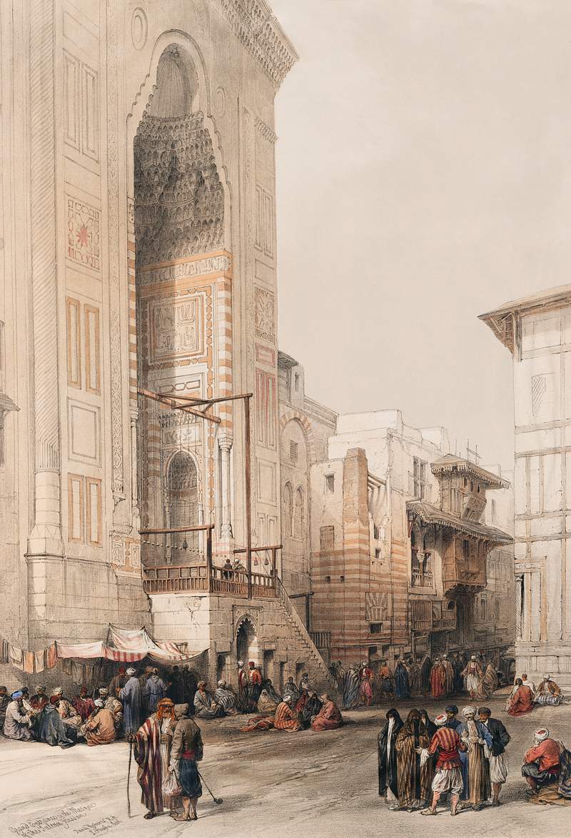 Grand entrance to the Mosque of the Sultan Hassan illustration by David Roberts (1796–1864). Original from The New York…