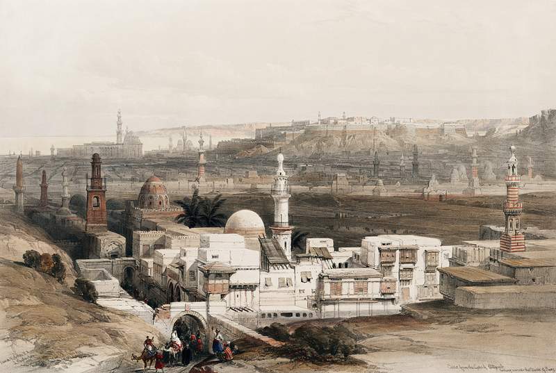 The gate of Citzenib looking towards the desert of Suez Cairo illustration by David Roberts (1796–1864). Original from…