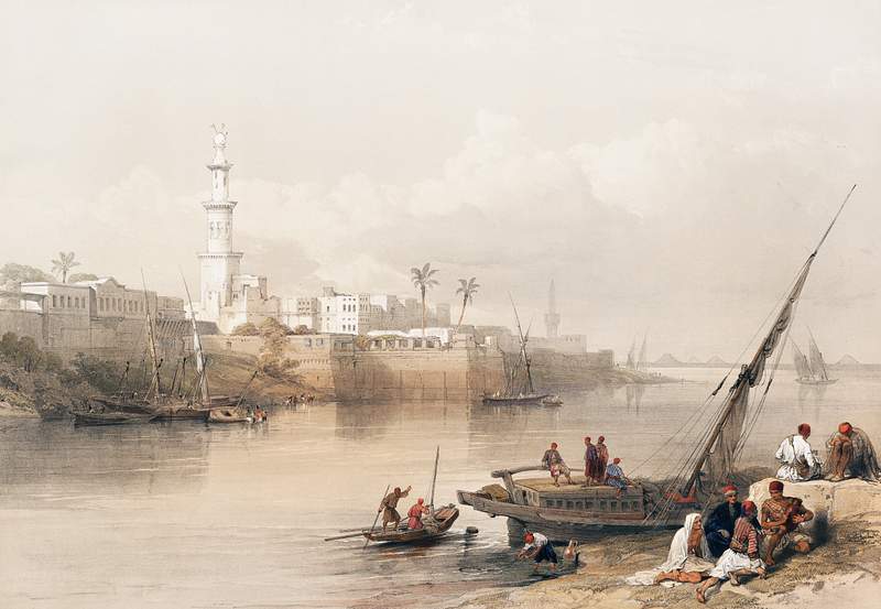 View on the Nile ferry to Gizeh illustration by David Roberts (1796–1864). Original from The New York Public Library.…