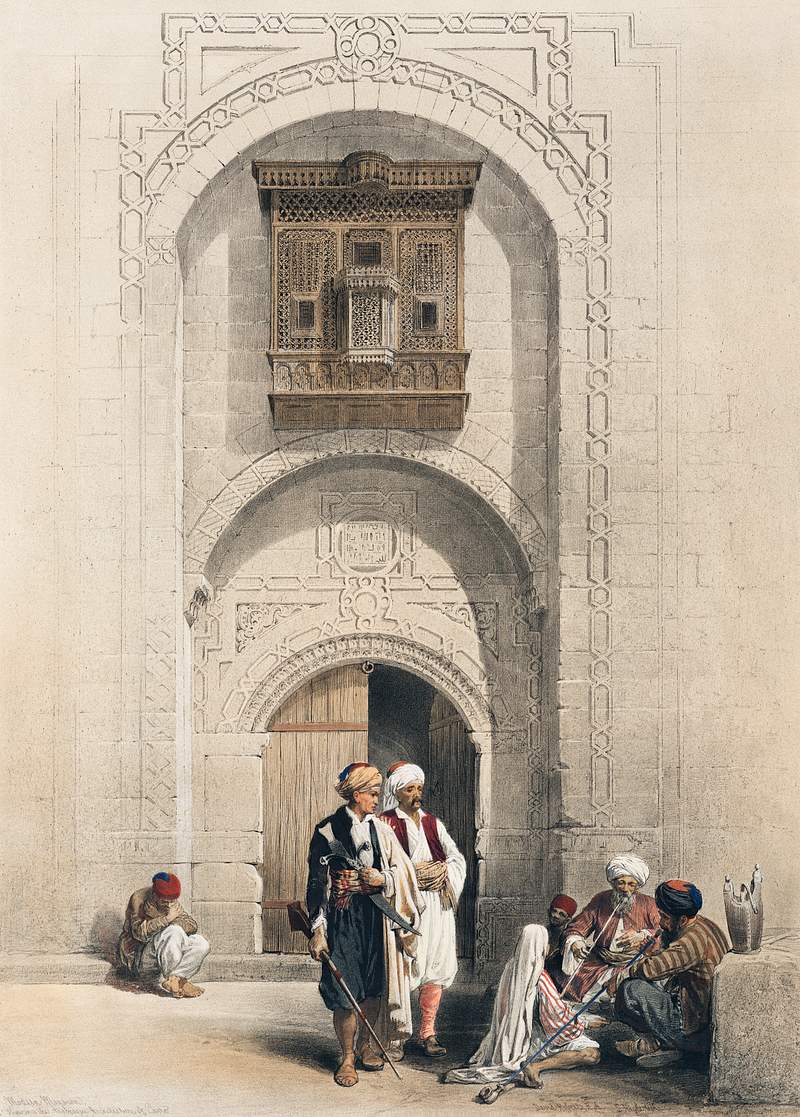 Modern mansion showing the arabesque architecture of Cairo illustration by David Roberts (1796–1864). Original from The…