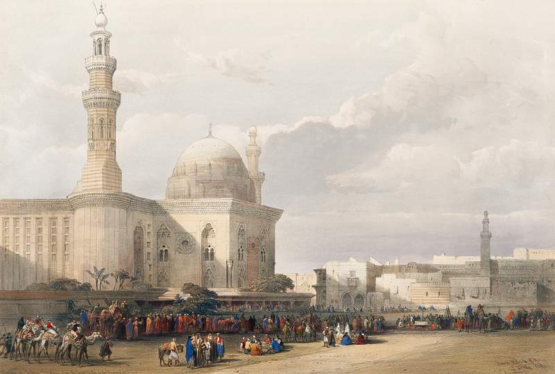 Mosque of Sultan Hassan from the Great Square of the Rumeyleh illustration by David Roberts (1796–1864). Original from…