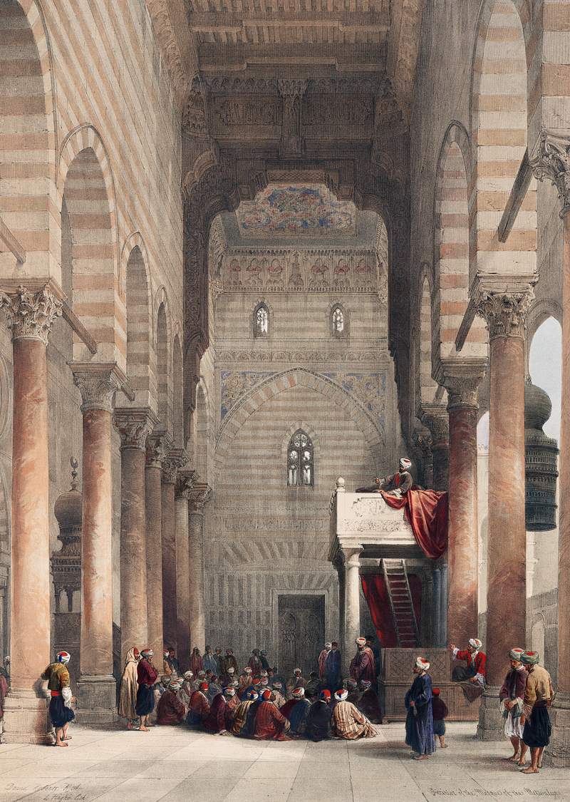 Interior of the mosque of the Metwalys (Metwalis) illustration by David Roberts (1796–1864). Original from The New York…