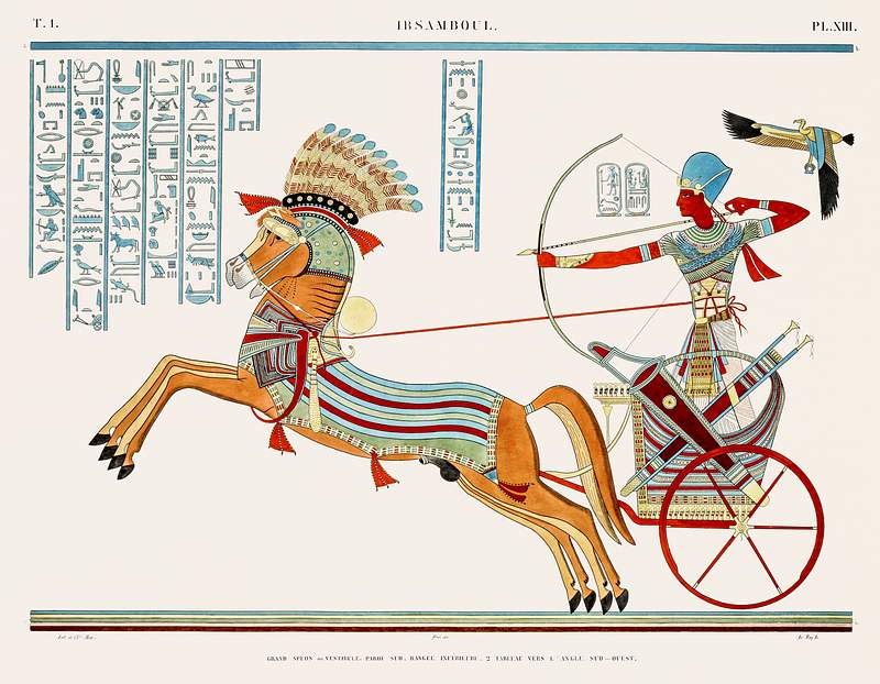 Great Speos: vestibule, south wall, lower row, 2 painting of southwest corner from Monuments de l'Égypte et de la…