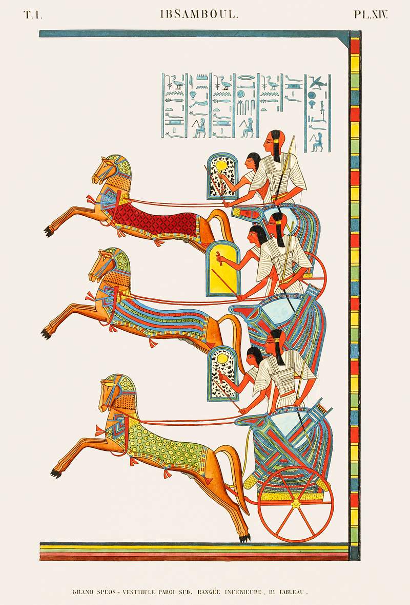 Great Speos: vestibule, south wall, lower row, painting of southwest corner from Monuments de l'Égypte et de la Nubie…