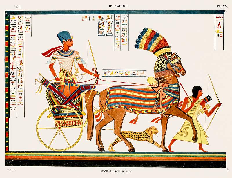 Great Speos: vestibule, south wall, lower row, painting of southwest corner from Monuments de l'Égypte et de la Nubie…