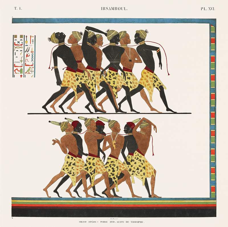 Great Speos: South wall. Sequence of triumph from Monuments de l'Égypte et de la Nubie (1835–1845) by Jean…
