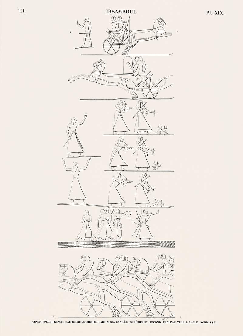 Great speos: large gallery or vestibule, north wall. Upper row, second painting of northeast corner from Monuments de…