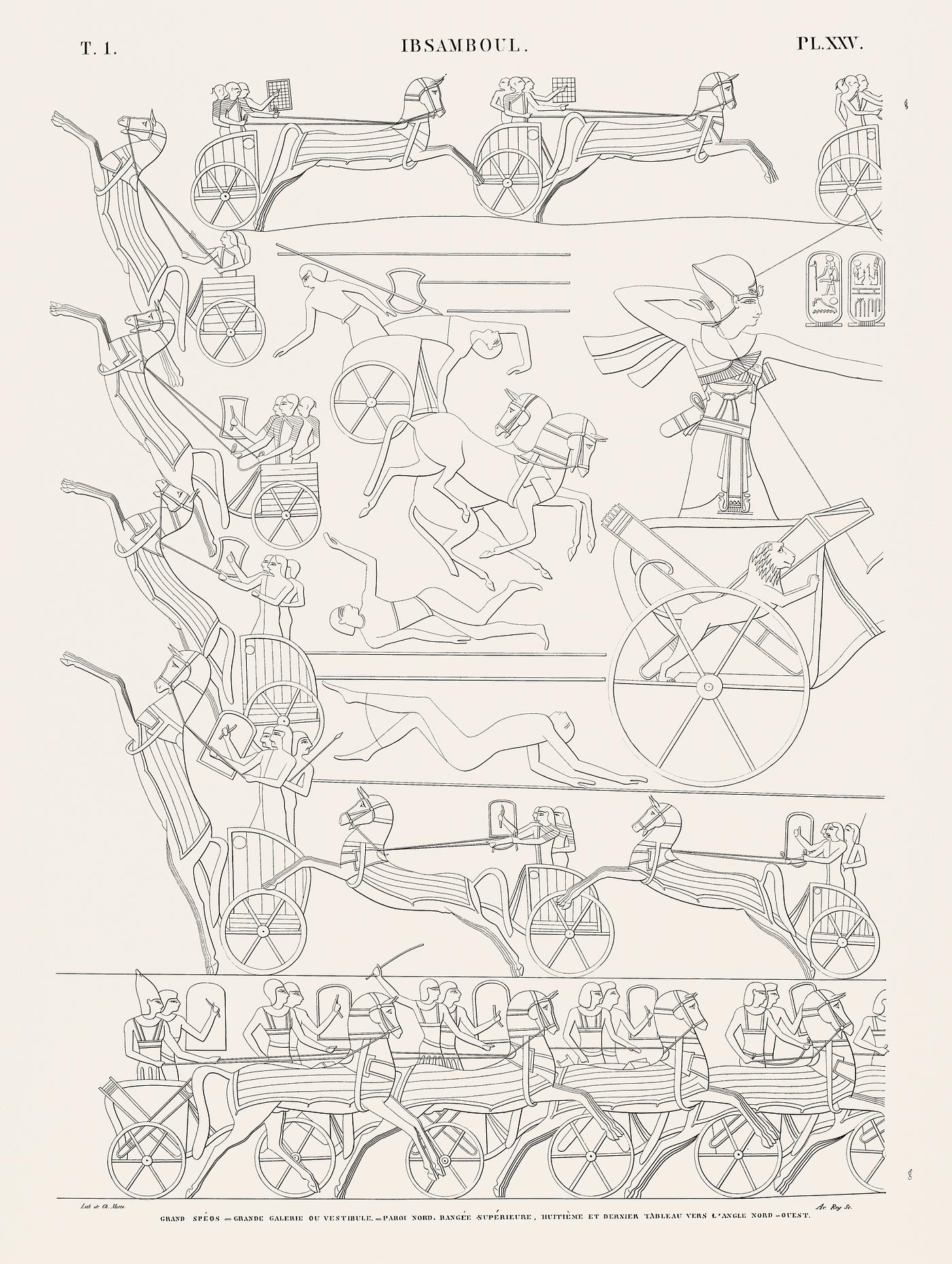 Great speos: large gallery or vestibule, north wall. Upper row, eighth and last painting of northwest corner from Monuments... Great speos: large gallery or vestibule, north wall. Upper row, eighth and last painting of northwest corner from Monuments...