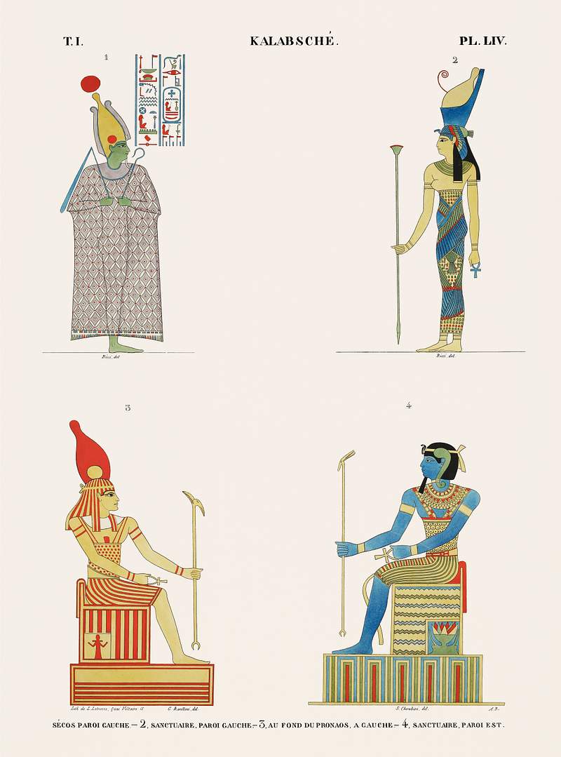 Left wall with Secos, Sanctuary, At the bottom of the pronaos, and Sanctuary on east wall from Monuments de l'Égypte…