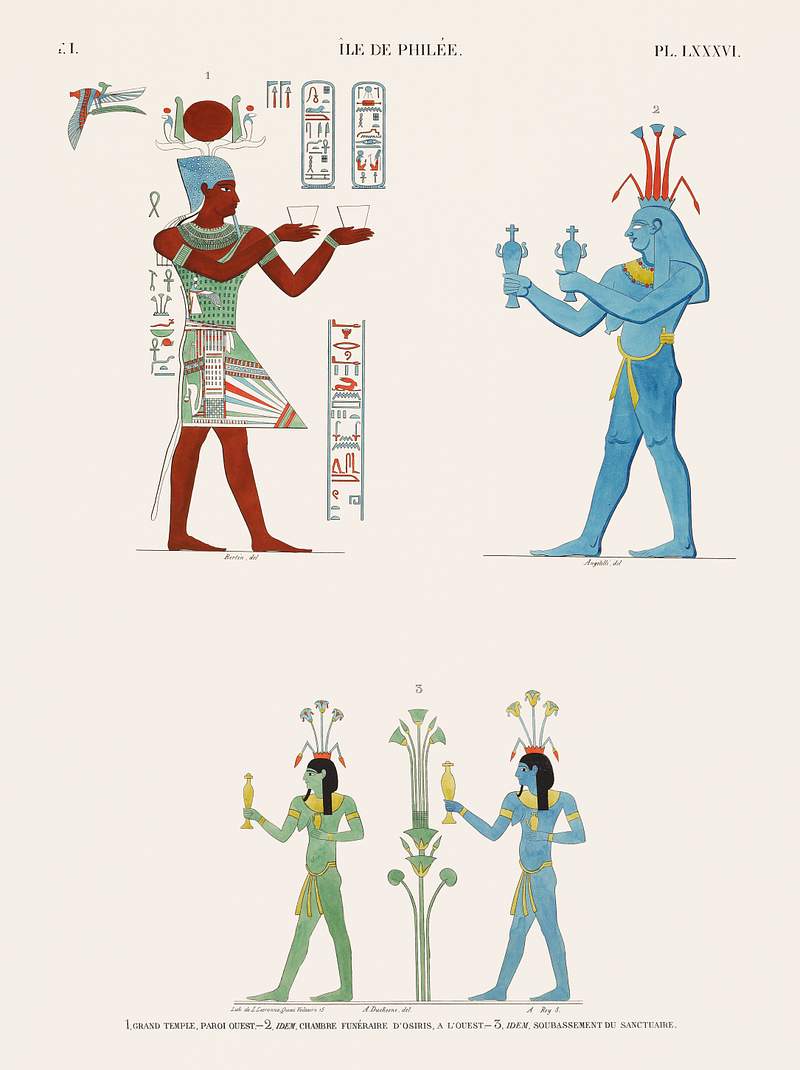 Grand temple, west wall. Same, Osiris burial chamber, of the west. Same, foundation of the sanctuary from Monuments de…