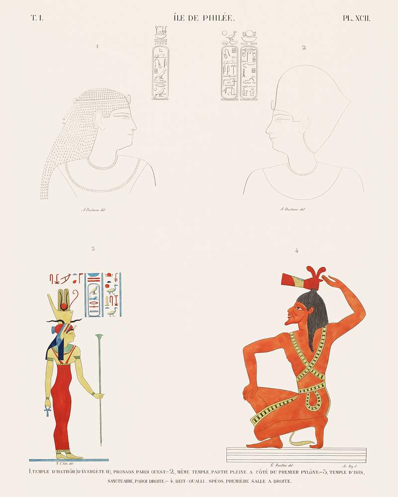 Temple of Hathor (of Euergetes II), pronaos, west wall. Same temple, full part, next to the first pylon. Temple of Isis…