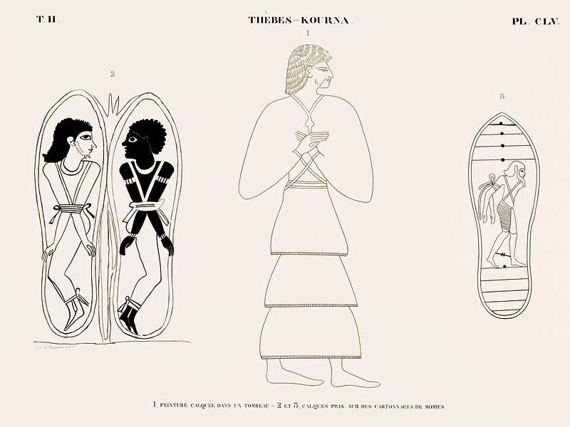 Tracing painting in a tomb and Tracing taken from cardboard boxes of mummies from Monuments de l'Égypte et de la Nubie…