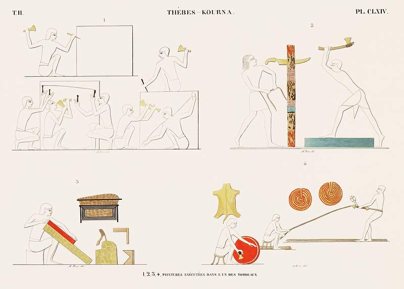 Paintings executed in one of the tombs from Monuments de l'Égypte et de la Nubie (1835–1845) by Jean…