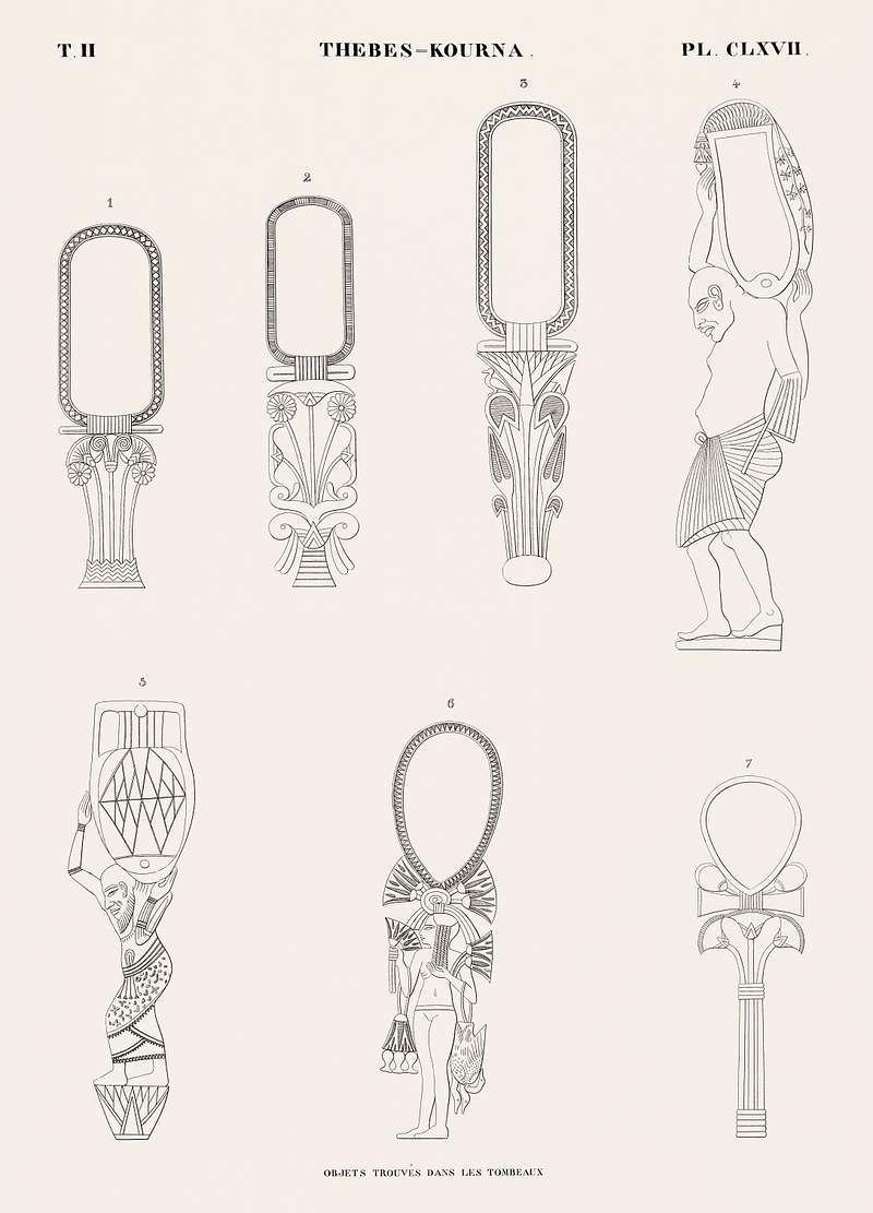 Objects found in the tombs from Monuments de l'Égypte et de la Nubie (1835–1845) by Jean François…