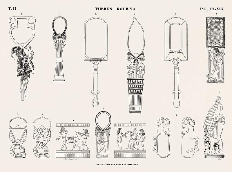 Objects found in the tombs from Monuments de l'Égypte et de la Nubie (1835–1845) by Jean François…