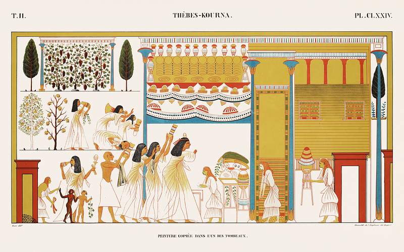 Copied paintings in one of the tombs from Monuments de l'Égypte et de la Nubie (1835–1845) by Jean…