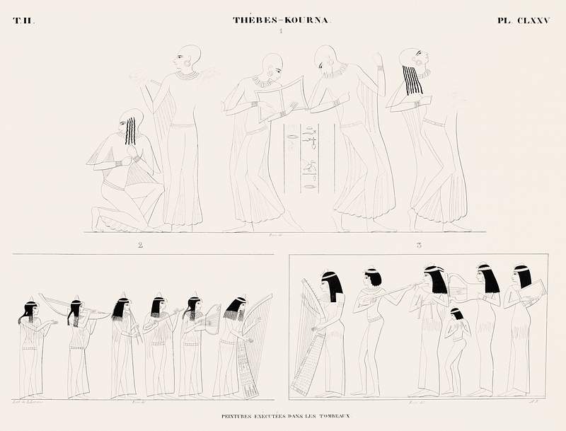 Paintings executed in the tombs from Monuments de l'Égypte et de la Nubie (1835–1845) by Jean François…