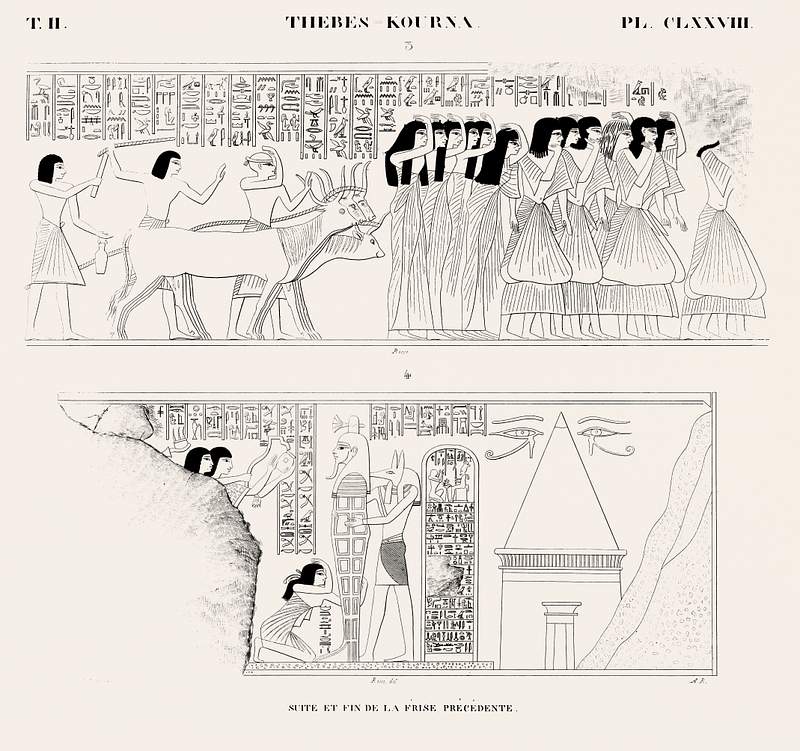 Continuation and end of the previous frieze from Monuments de l'Égypte et de la Nubie (1835–1845) by Jean…