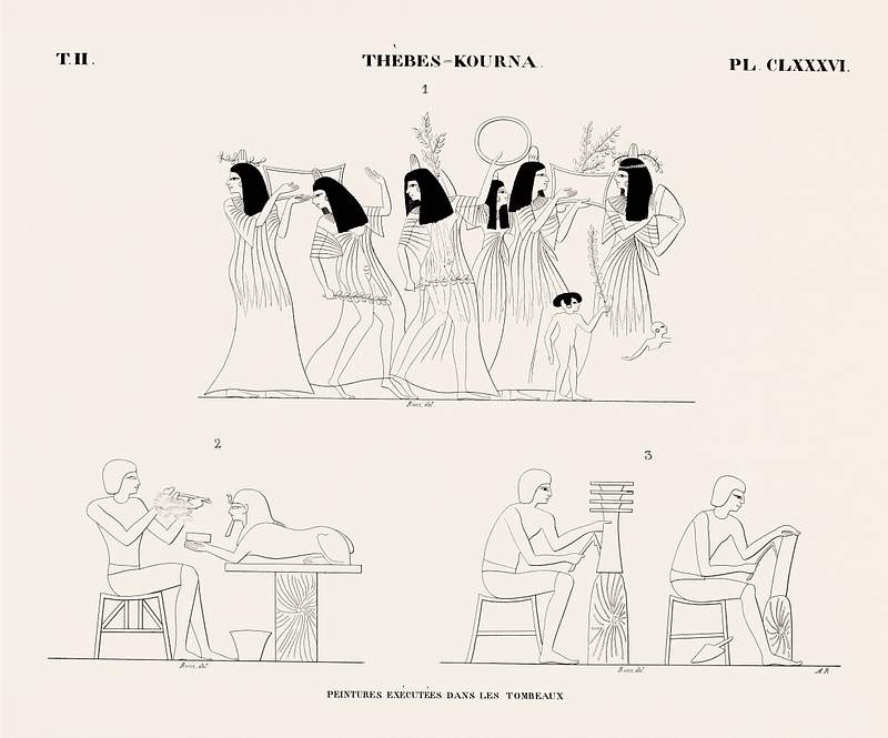 Paintings executed in the tombs from Monuments de l'Égypte et de la Nubie (1835–1845) by Jean François…