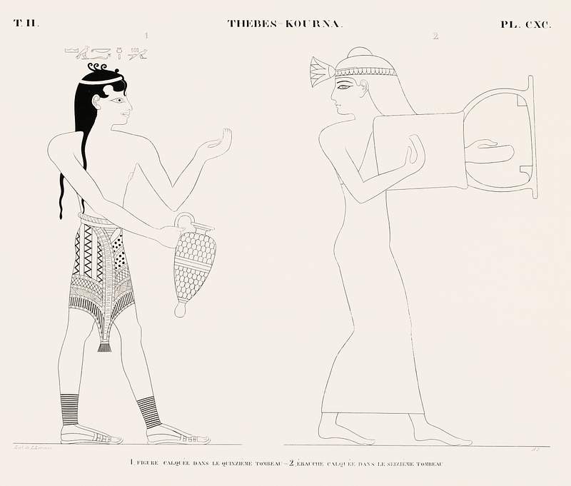 Figure tracing from fifteenth tombs and Draft tracing from sixteenth tomb from Monuments de l'Égypte et de la Nubie…