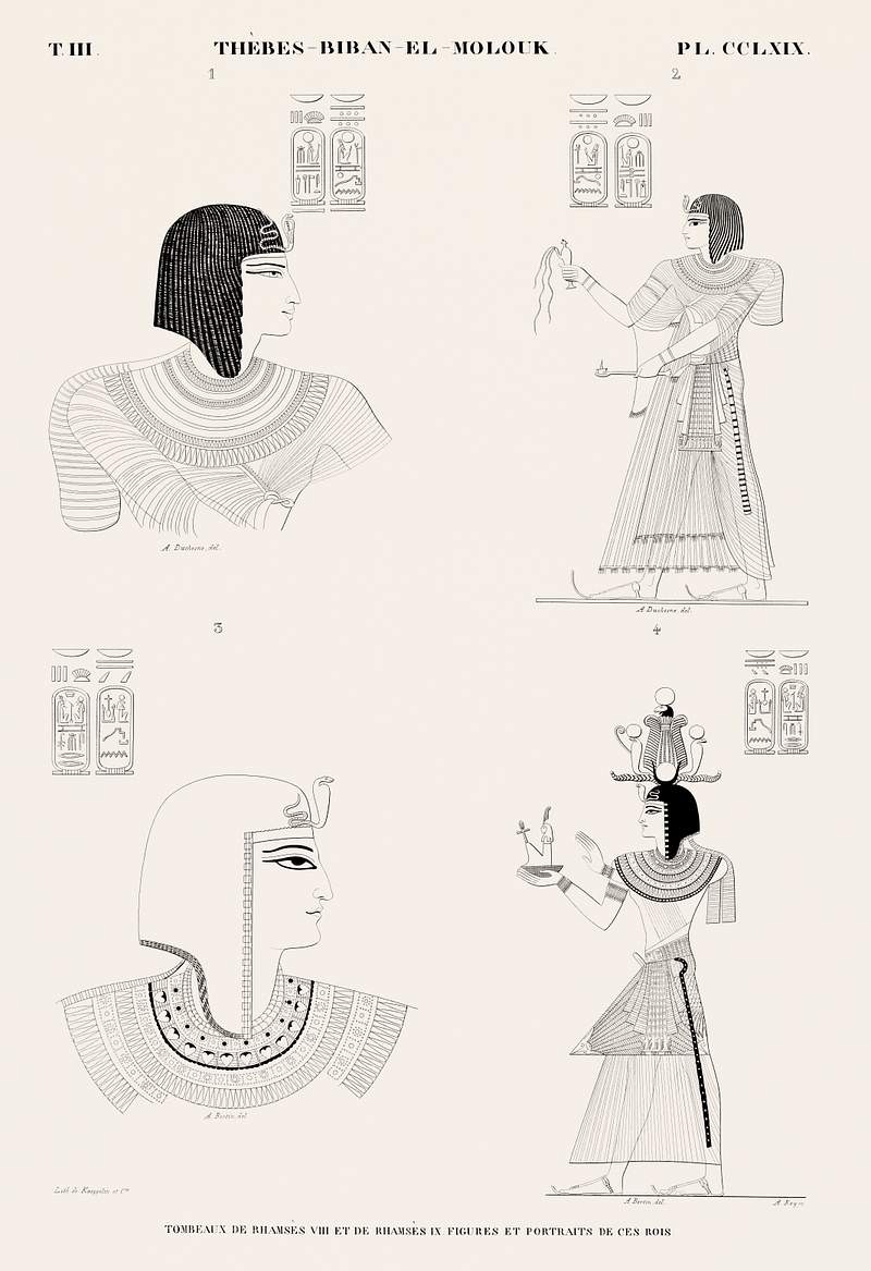 Tomb of Ramses III and Ramses IX, figures and portraits of these kings from Monuments de l'Égypte et de la Nubie…