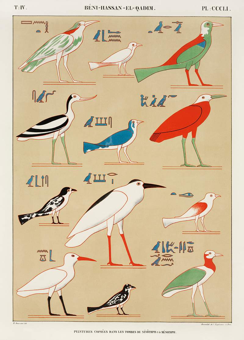 Copied paintings from the tombs of Nevoethph and Menothph from Monuments de l'Égypte et de la Nubie (1835–1845)…