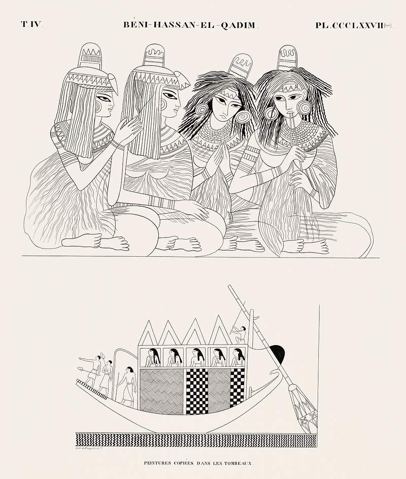 Paintings copied from the tombs from Monuments de l'Égypte et de la Nubie (1835–1845) by Jean François…