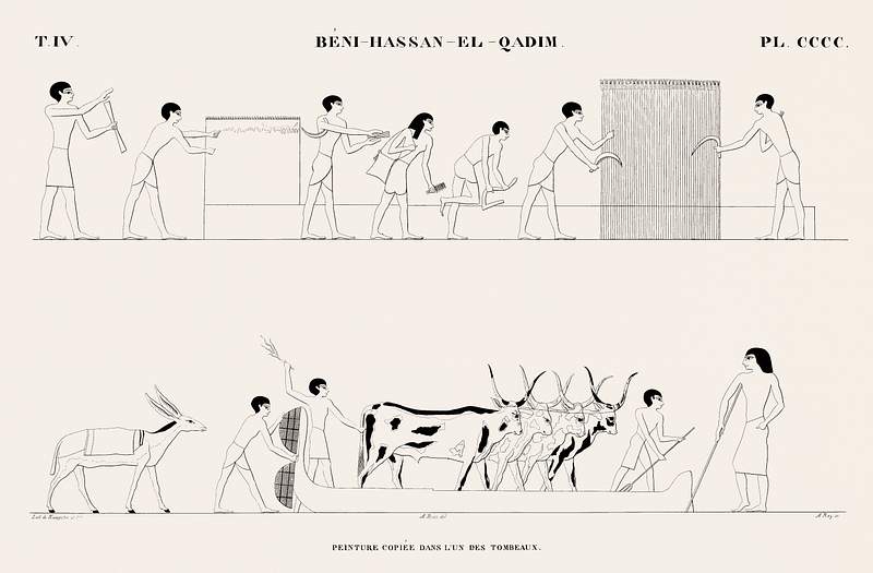 Painting copied from one of the tombs from Monuments de l'Égypte et de la Nubie (1835–1845) by Jean…