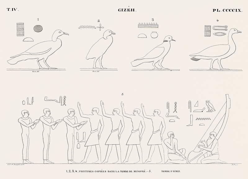 Paintings copied from the tomb of Ménofré and Tomb of Eïmei from Monuments de l'Égypte et de la…